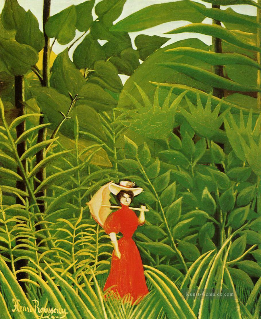 Frau in Rot im Wald Henri Rousseau Post Impressionismus Naive Primitivismus Ölgemälde